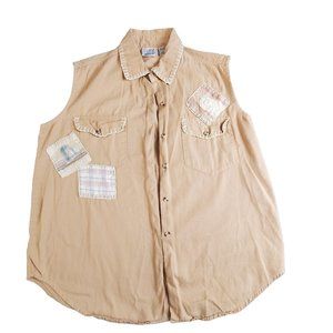 Vintage Sasoon Sleeveless shirt Womens Size Large Collared 100% Cotton Button up